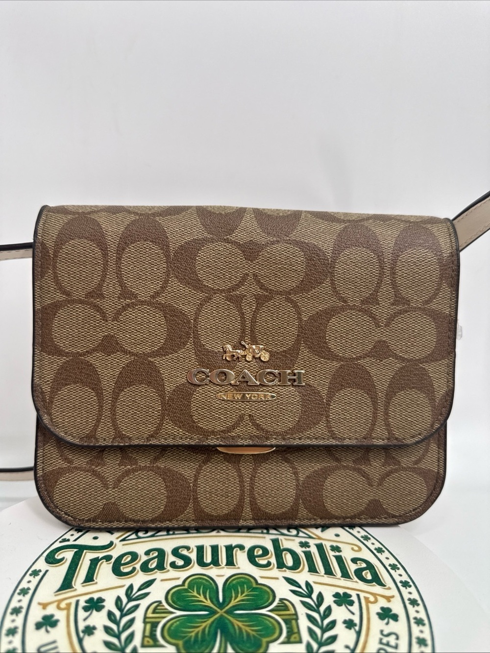 EUC Coach Brown Signature Canvas Crossbody with Cream Strap - Picture 2 of 16